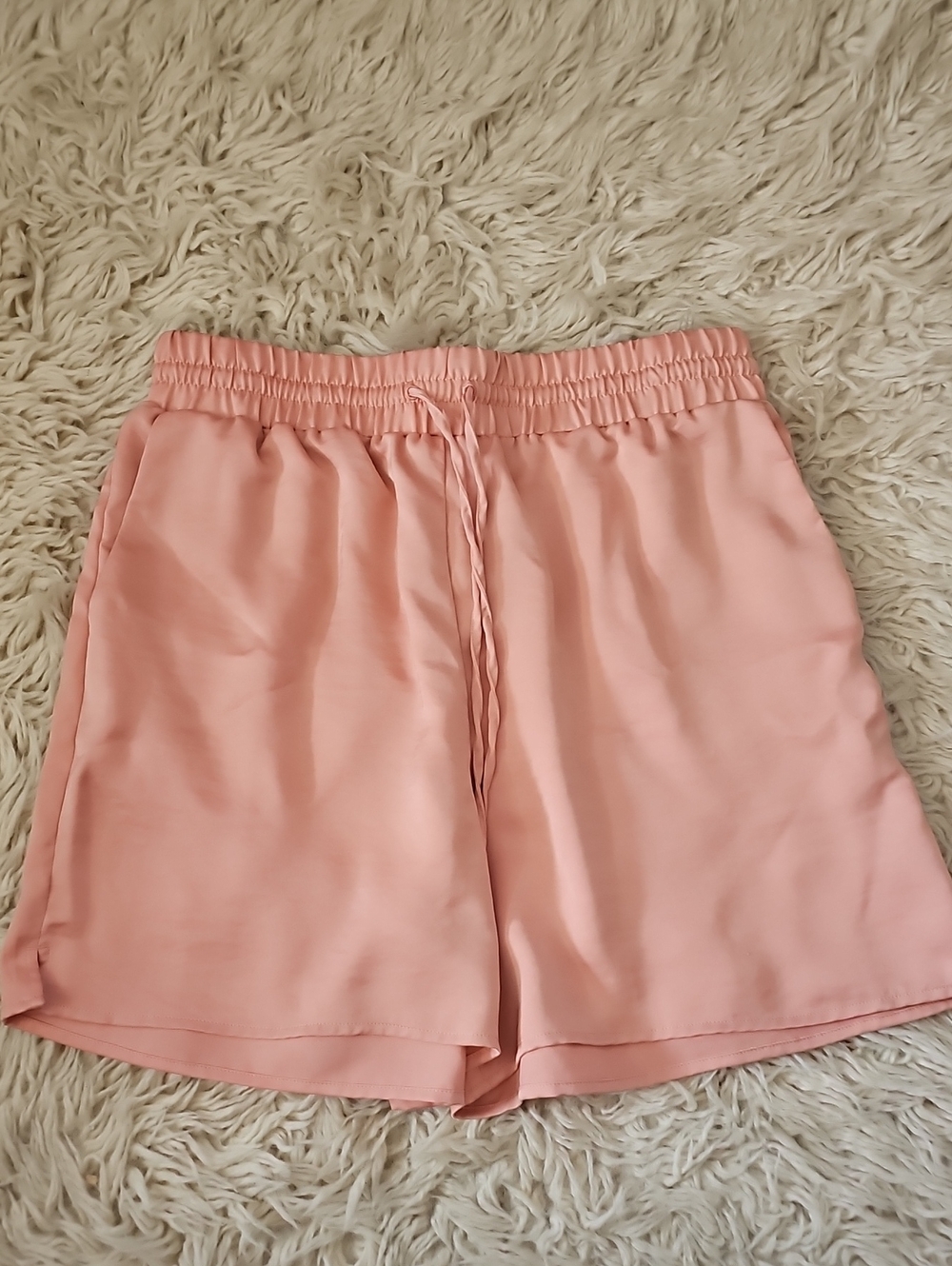 Express Women's Light Pink High-Waist Drawstring Satin Shorts